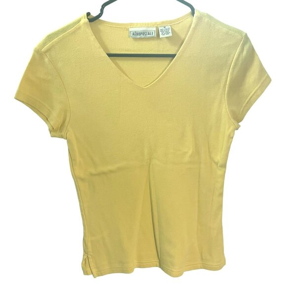 Aeropostale Womens Yellow V-Neck Tshirt Size Medium Vintage Short Sleeves - Picture 8 of 13